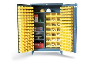 bin storage cabinet with wardrobe style shelves
