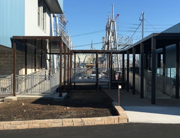 Brown walkway canopy over ramp