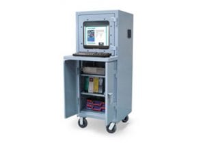 mobile computer cabinet with welded shelf
