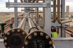 Prefab pipe rack in the process of being installed