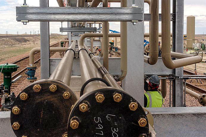 Prefab pipe rack in the process of being installed