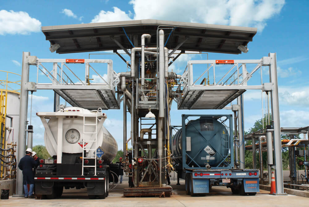 truck loading system with elevating platform and fall protection 13