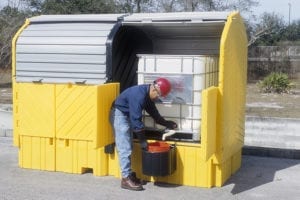 twin ibc hardtop spill pallets dispensing