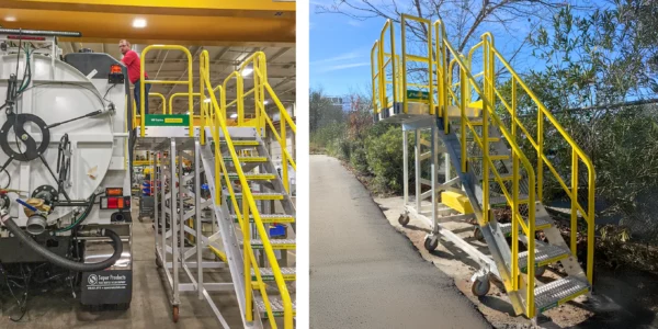 mobile stairs in use and stored